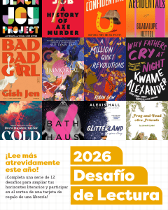 A collection of ten book covers with promotional text in Spanish for a 2026 reading challenge.